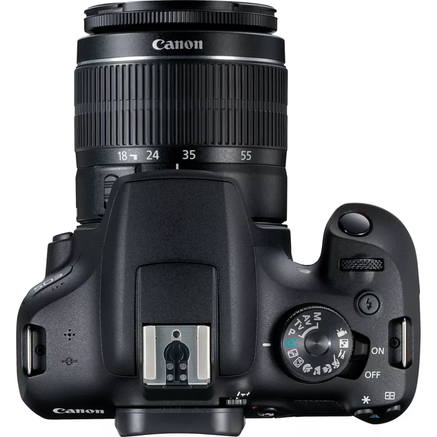 canon eos 2000d objectif ef s 18 55mm is ii sac dos carte sd produits vue de dessus