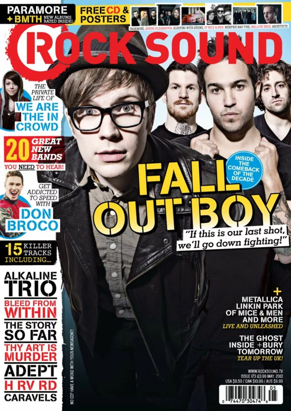 Vitrine avec des éditions collector de Rock Sound Magazine, dont la fameuse couverture My Chemical Romance et objets dérivés